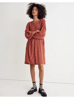 Madewell Large Rust Floral Button Daisy Mini Event Boho Classic Date Dress